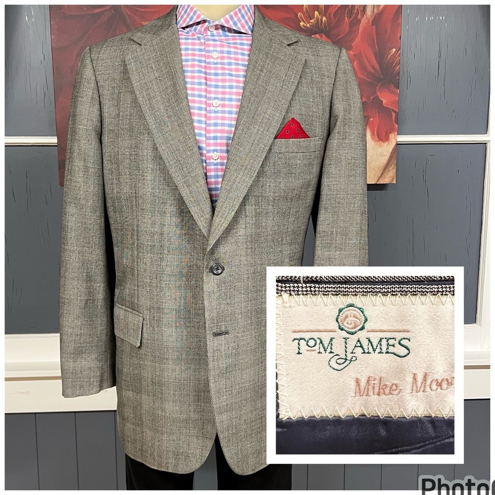 Tom James‎ Blazer Bespoke Custom Fit Tailored Sport Coat Mens 44-Extra Long Gray